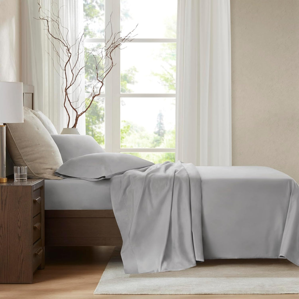 Harbor House Luxury 100% Egyptian Cotton Sheet Set, 400 Thread Count Sateen Weave, Soft & Breathable Bed Sheets with Deep Pocket, 4-Piece Queen Bedding Set, Gray