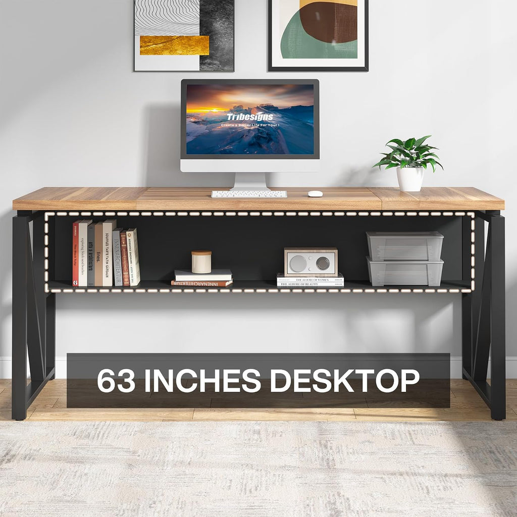 Tribesigns 63' Executive with Drawer Cabinet, L Shaped Desk and Lock lateral File Cabinet, 2 Piece Home Office Furniture Set with Drawers for Hanging File, (Brown, 63 inches)