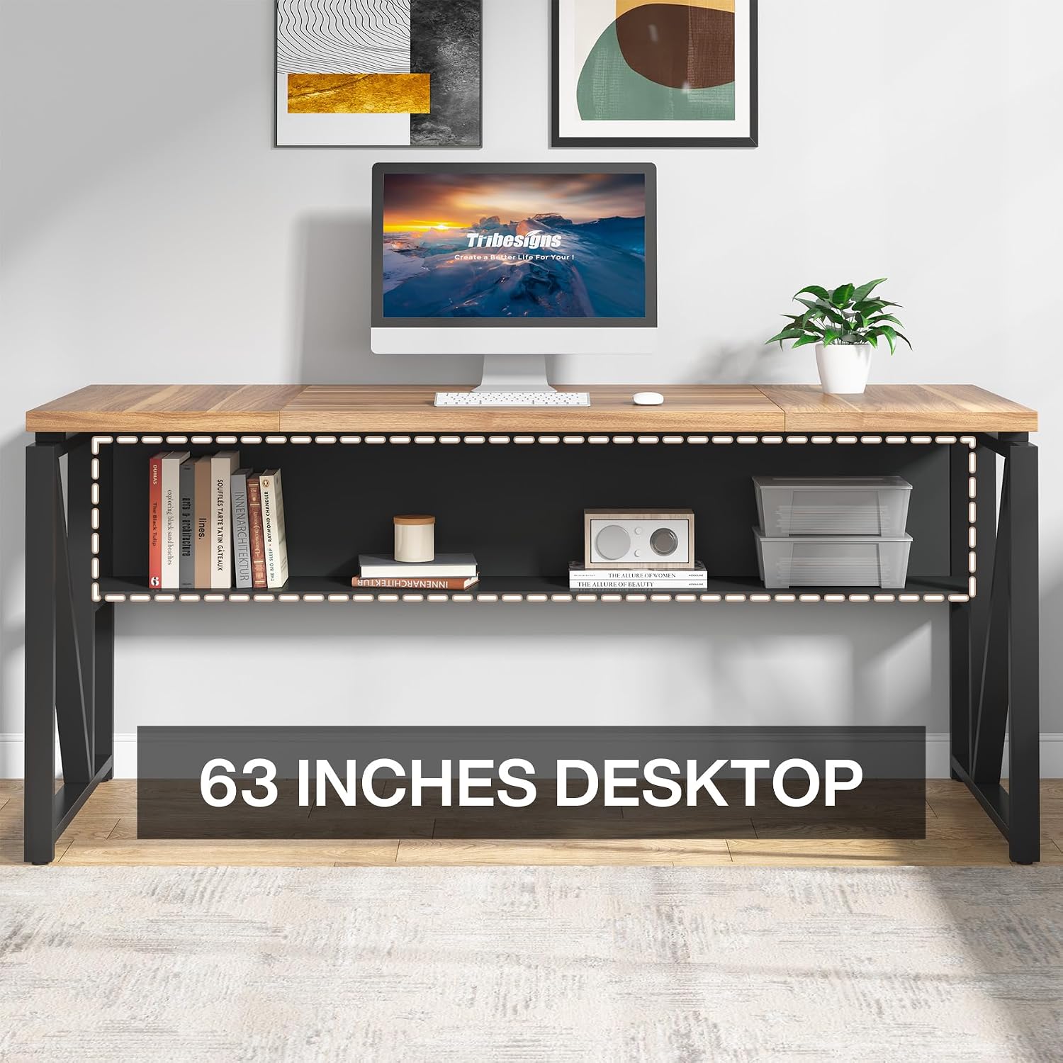 Tribesigns 63' Executive with Drawer Cabinet, L Shaped Desk and Lock lateral File Cabinet, 2 Piece Home Office Furniture Set with Drawers for Hanging File, (Brown, 63 inches)