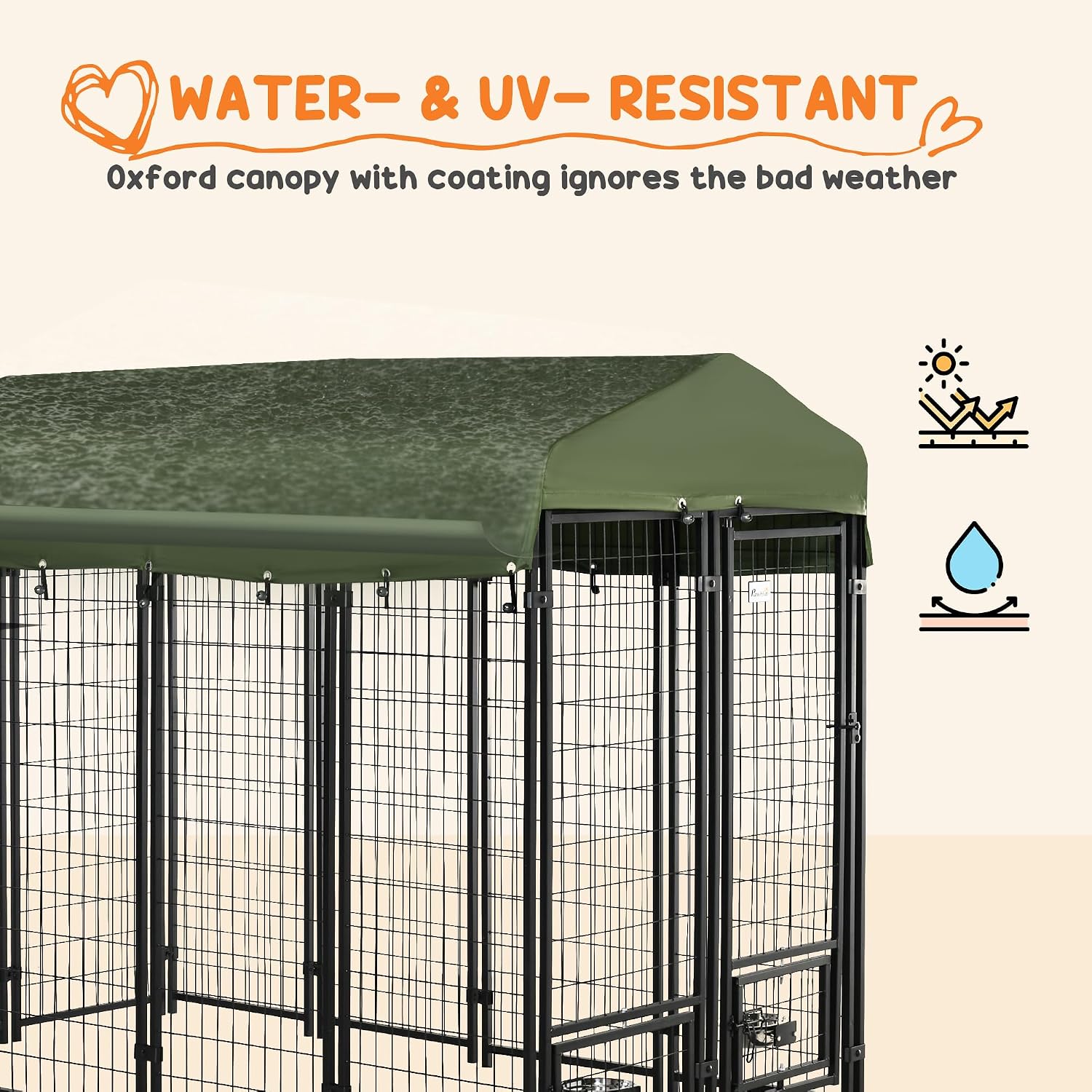 PawHut 8' x 4' x 6' Dog Kennel Outside, Welded Wire Outdoor Dog Kennel Run with 360° Rotating Bowls, Waterproof & UV Resistant Cover, for S&M&L Breeds, Chickens, Ducks, Green