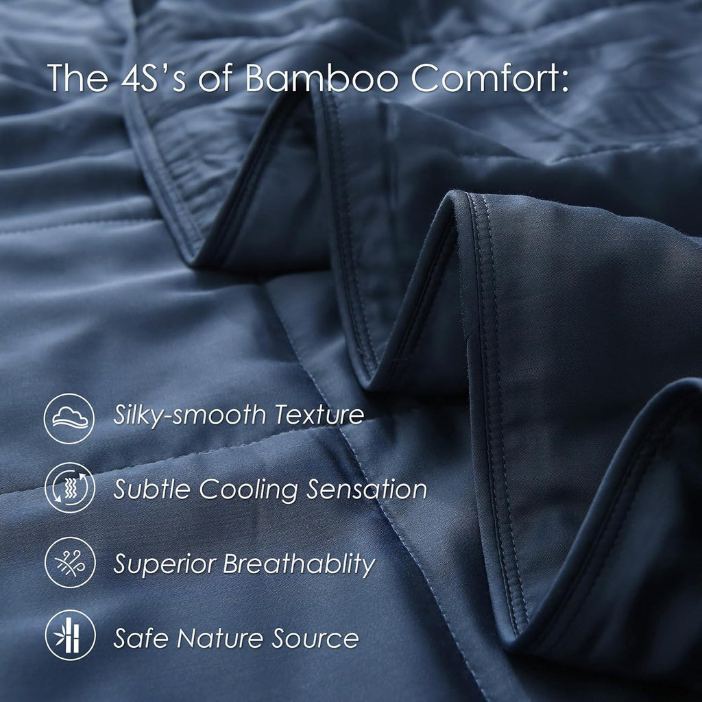 EP Mode Lightweight Quilt Blanket for Summer, Viscose from Bamboo Fabric & Filling, Natural, Breathable & Machine Washable- Navy Blue, Twin