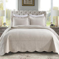 MarCielo 3-Piece 100% Cotton Oversized Bedspread Lightweight Quilt Coverlet Embroidery Farmhouse Bedding Set (TG Light Yellow Beige, Oversized Queen (100'x106'))