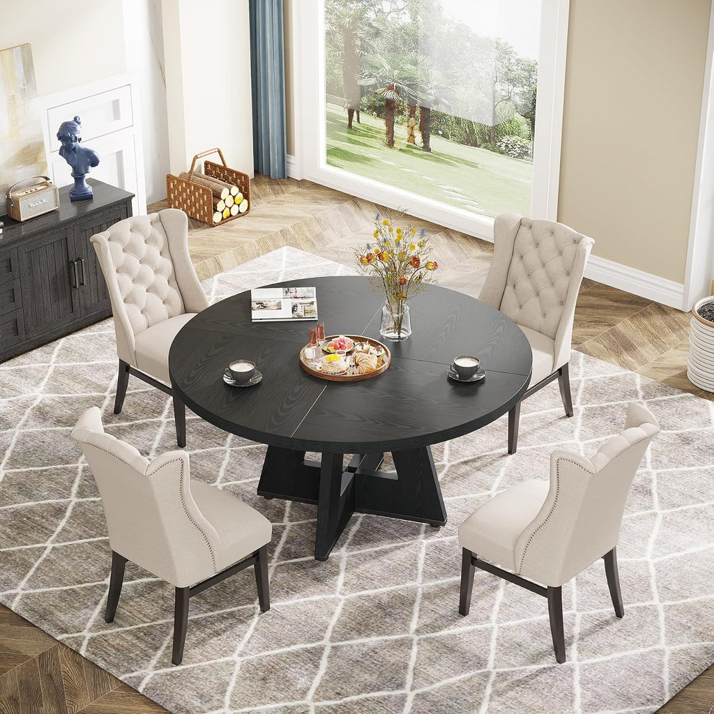 Tribesigns Farmhouse Dining Table, 47 Inch Round Dinner Table for 4 (Black)