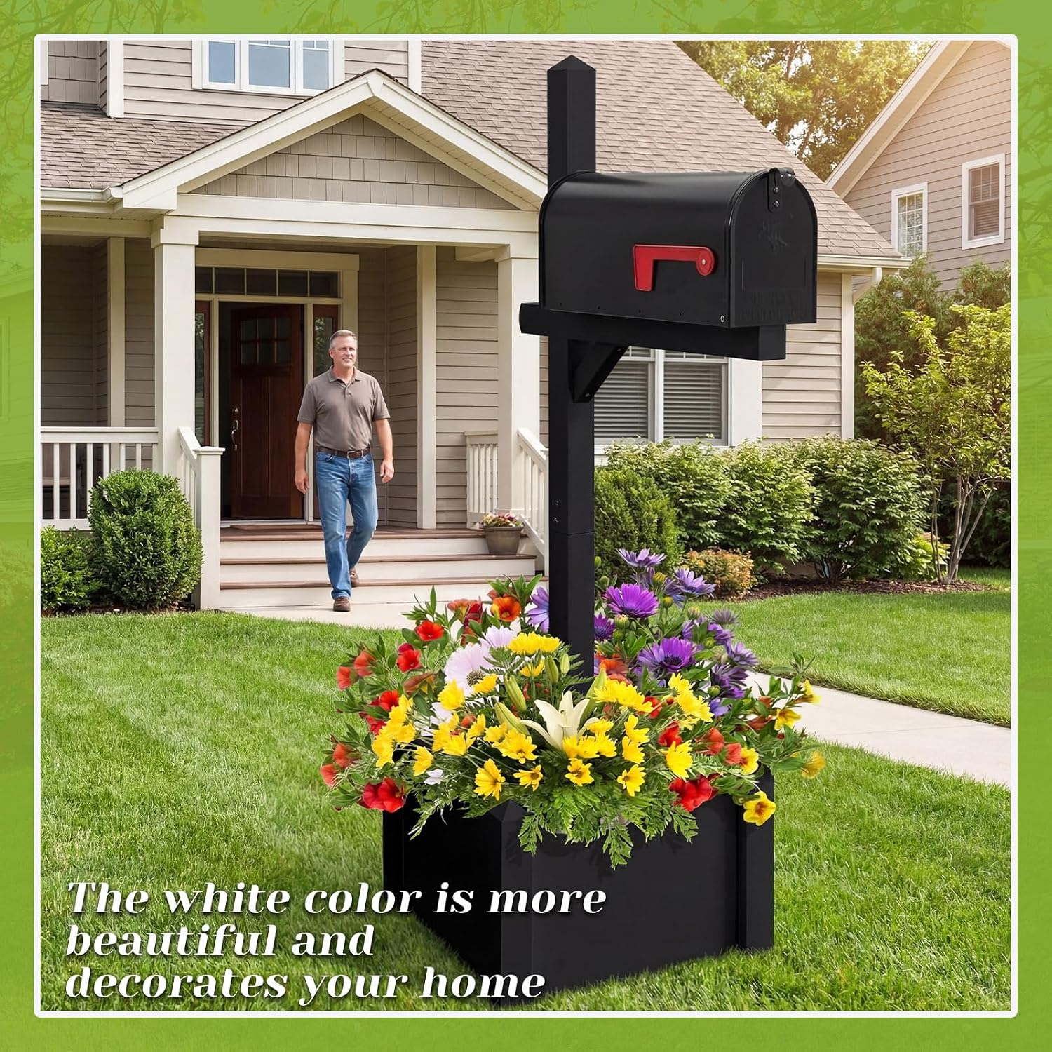 Colingmill 55 Inch/4.58 ft H Wooden Mailbox Post with Planter Box for Outside Decorative Post Flower Box(Not Included Mailbox)(Black)