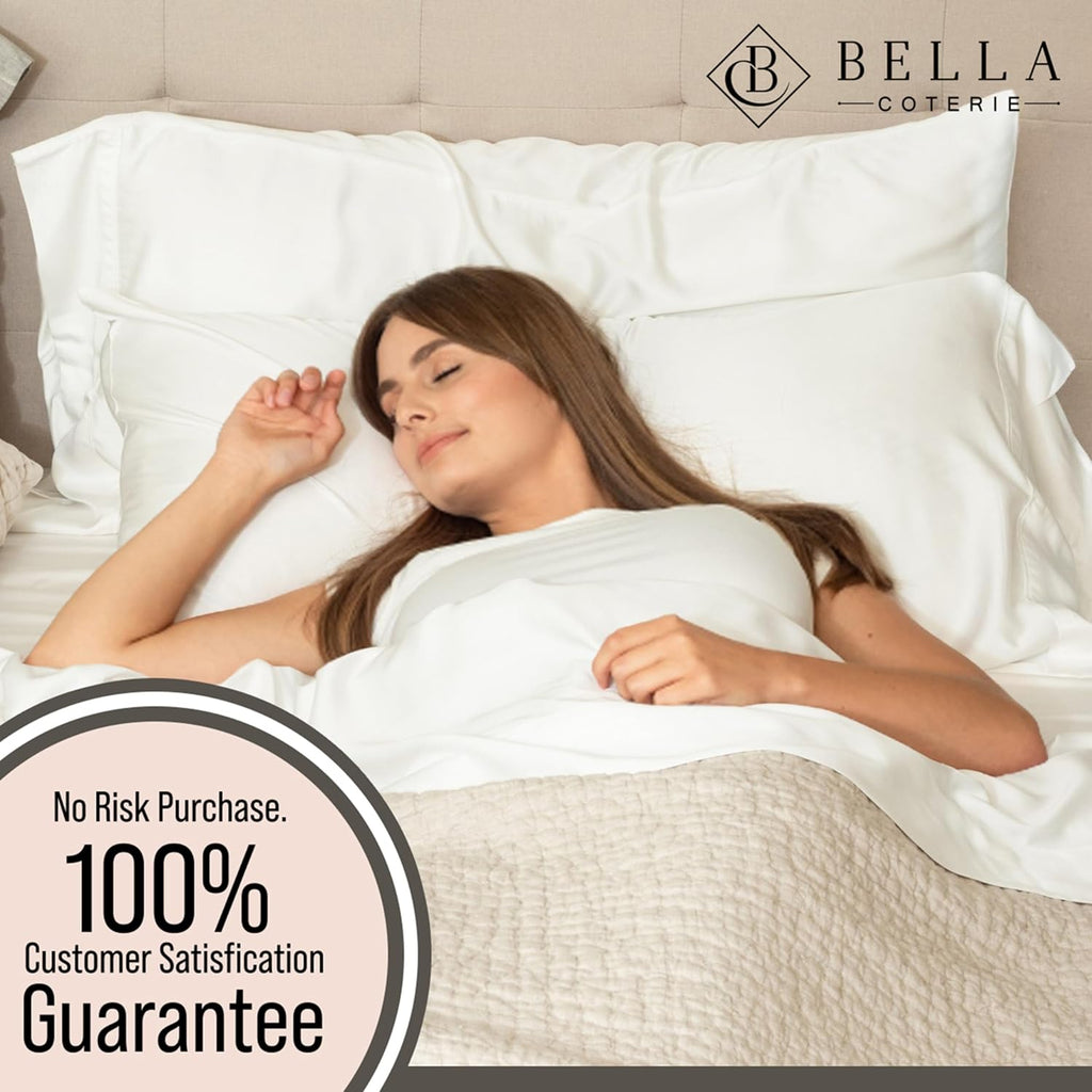 Bella Coterie 6 Piece Luxury Bamboo Viscose Split Top King Size Sheet Set | 34' Split for Adjustable Beds | 100% Organically Grown| Cooling | 18' Deep Pocket | 4 Pillowcases [Ivory]