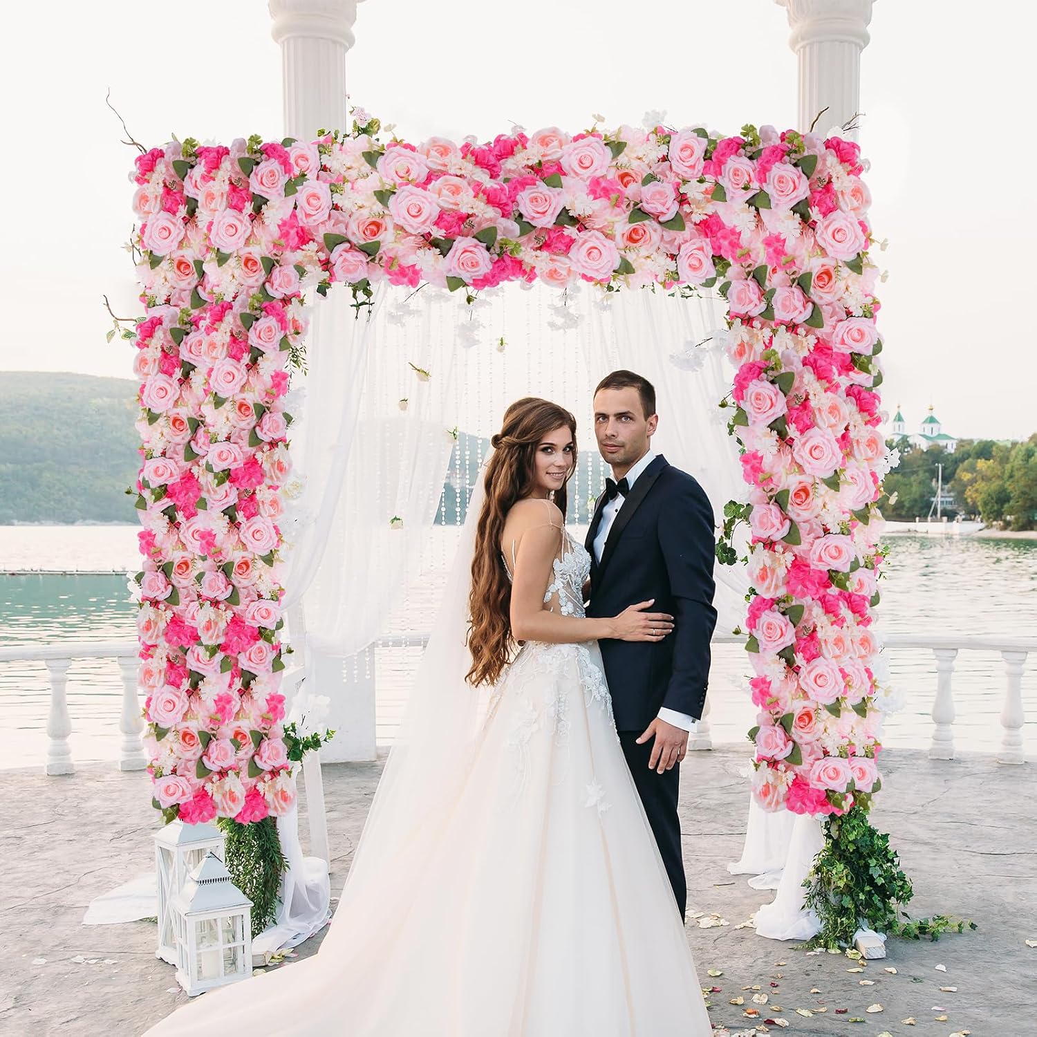 Pack of 10 Wedding Arch Decorations, 20.47 inch Artificial Flower Table Centerpieces Floral Arrangement for Wall Backdrop Party Bridal Shower Event Decor - Pink
