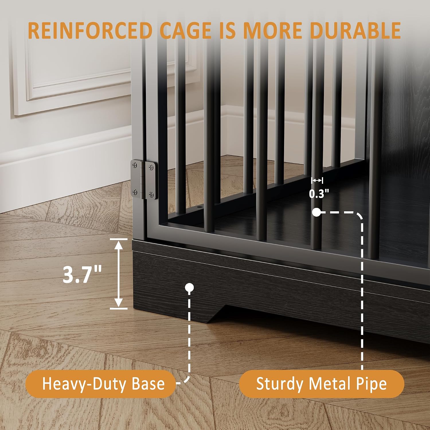 GarveeLife 48'' Dog Crate Furniture, Farmhouse Heavy Duty Dog Kennel with Bowl & Storage Drawers, Medium Dog Cage End Table for Small Medium Dogs, Black