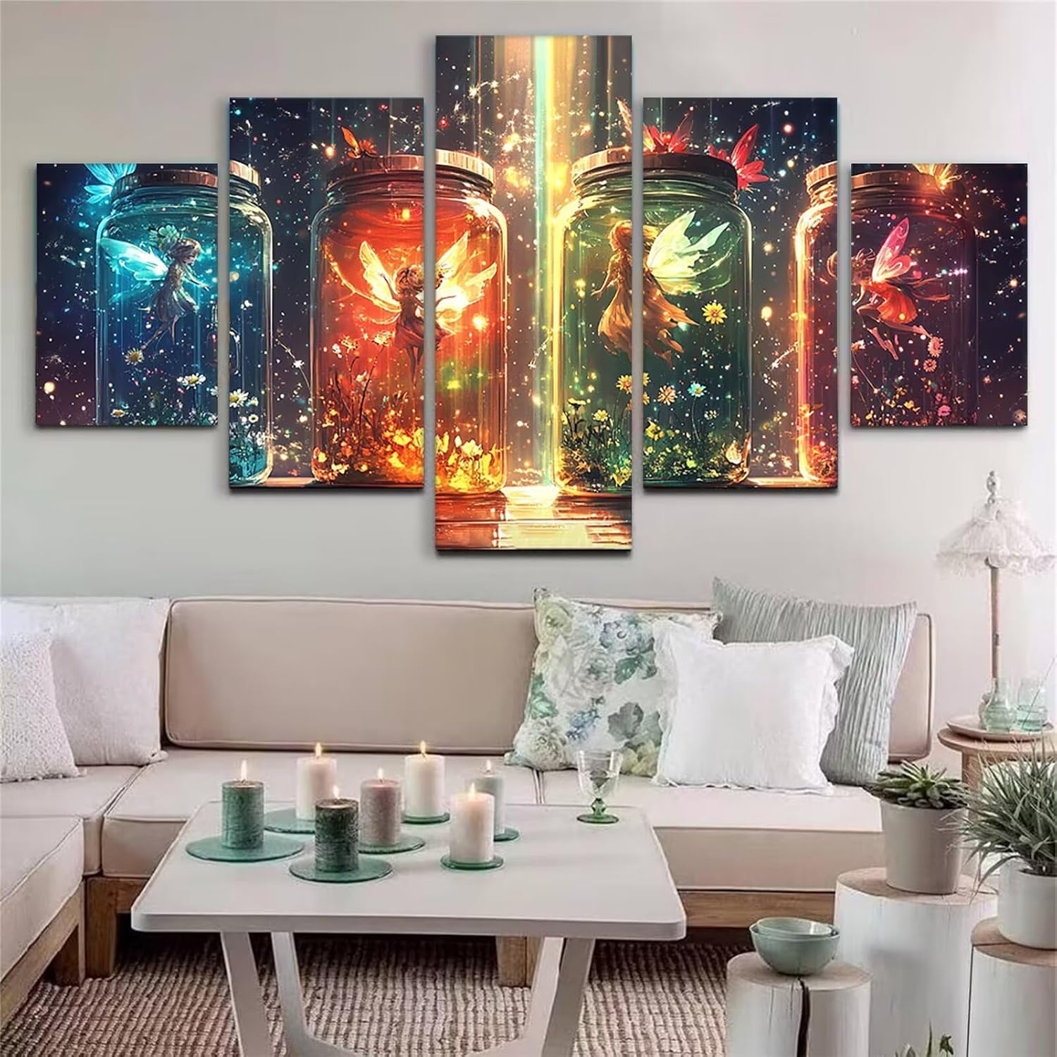 Elves Diamond Art 5 Piece Diamond Painting Magic 5D DIY Full Square Drill Dimond Art Paintings Rhinestones Crafts for Adults Gem Painting for Home Decor, Large Artwork for Wall 48 x 100 Inch, Model18