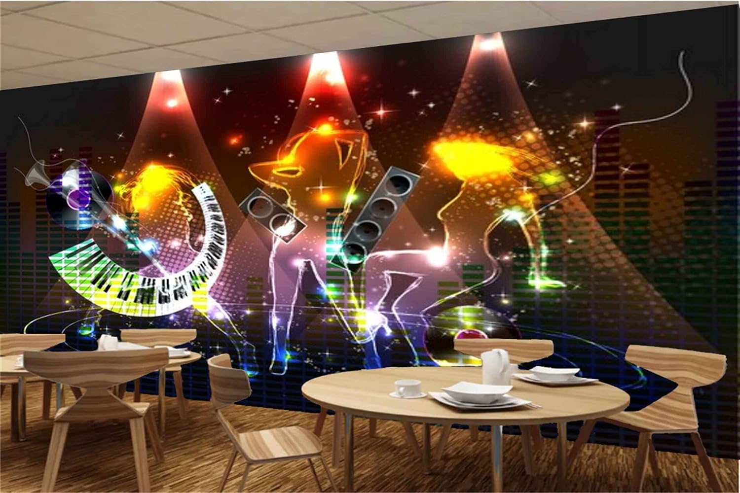 Mystic Walls MWZ3526 Singing Girls Musical Instruments Signs HD 3D Wallpaper for Disco Club Karaoke[18 ft x 17 ft] / [549 cm x 518 cm]