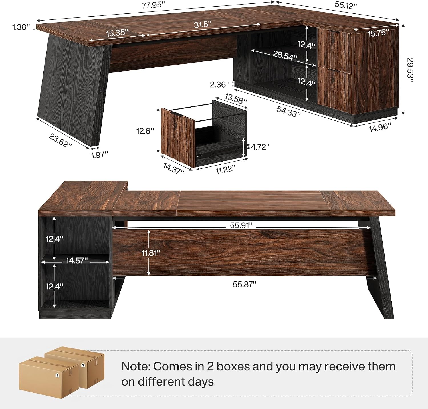 Tribesigns 78-Inch L-Shaped Executive Desk, Large Computer Desk with 2 Drawers and Storage Shelves, Business Furniture Workstation for Home & Office (Brown and Black)