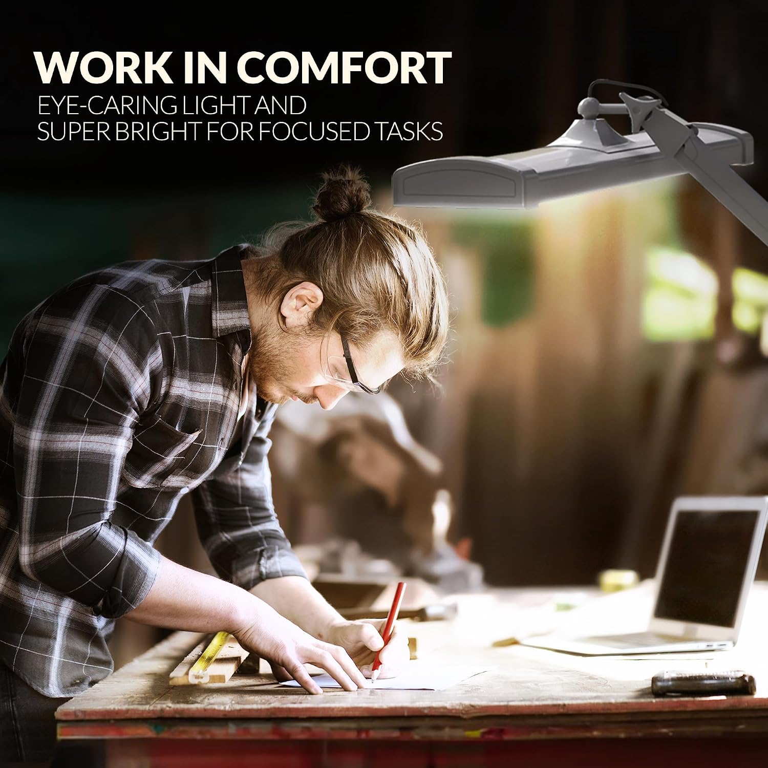 Ultra Bright 2300 Lumens Powerful Professional Eye Care LED Desk Lamp - Brightness Adjustable, Modern Task Light for Home, Beauty, Crafting, Office, and Workbench (Daylight, Dimming, White)