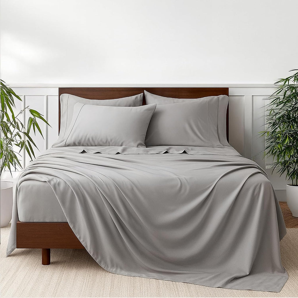 BedVoyage Cooling Sheets Queen – Viscose from Bamboo, Sheet Set for Hot Sleepers, 18' Deep Pocket, Soft Breathable Bedding, Stone