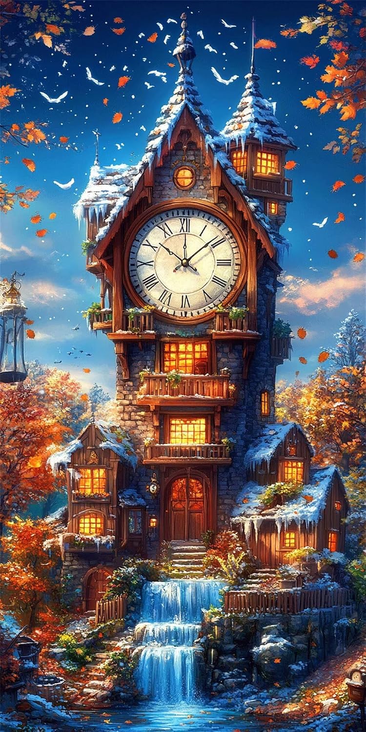 Diamond Art Kits for Adults Clock Diamond Painting Kits, 5D DIY Round Landscape Full Drill Dimond Art Paintings Crystal Crafts for Adults for Gift Home Wall Decor, Large Size 40 x 80 Inch, Model555