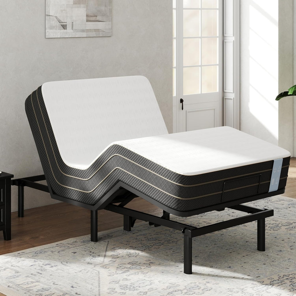 FLEXISPOT Twin XL Adjustable Bed Frame Base with 10 Inch Gel Memory Foam Mattress, Simultaneous Head & Foot Incline, Viscose from Bamboo, Medium Firm, Certi-PUR & Oeko-TEX Certified.