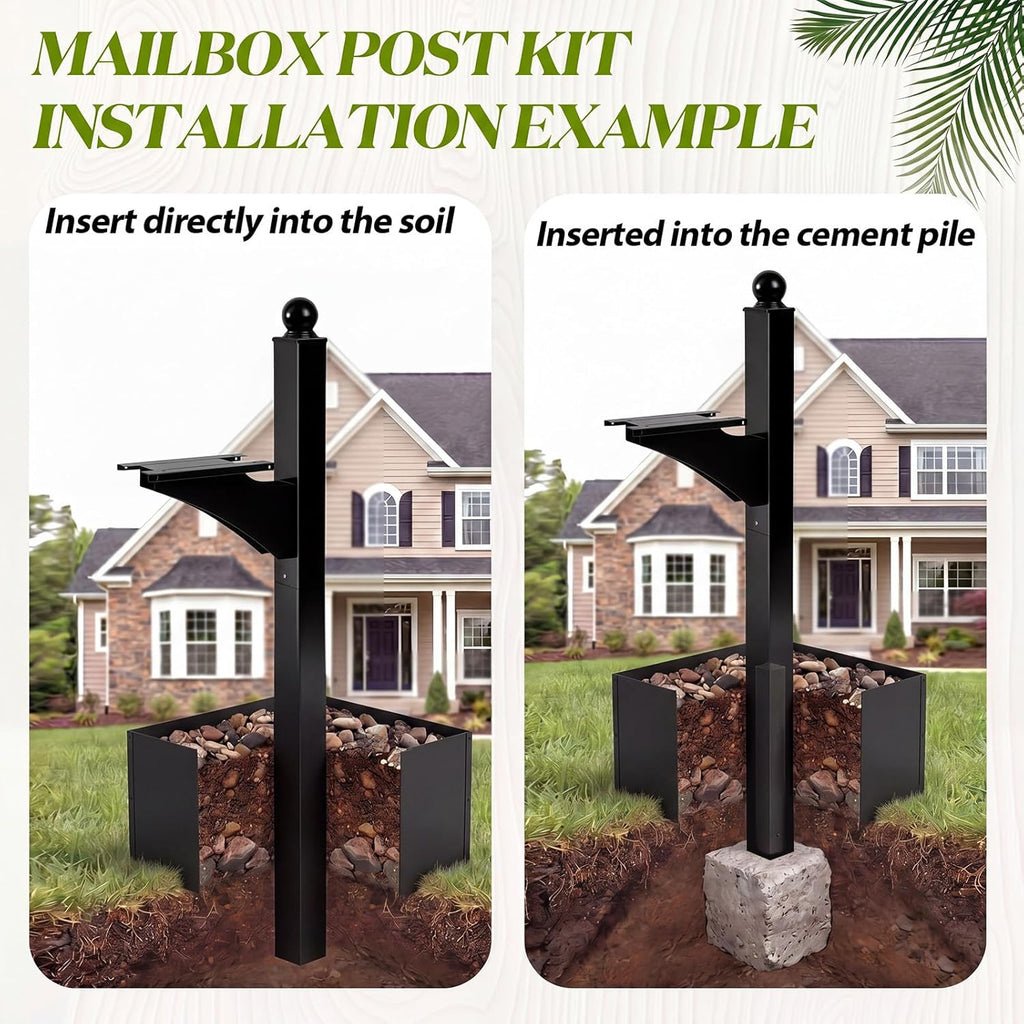 Colingmill 1 Set Iron Mailbox Posts with Planter Box for Outside 56 Inch / 4.6 ft Tall Decorative Mount with Flower Box Heavy Duty Architectural Post(Black)