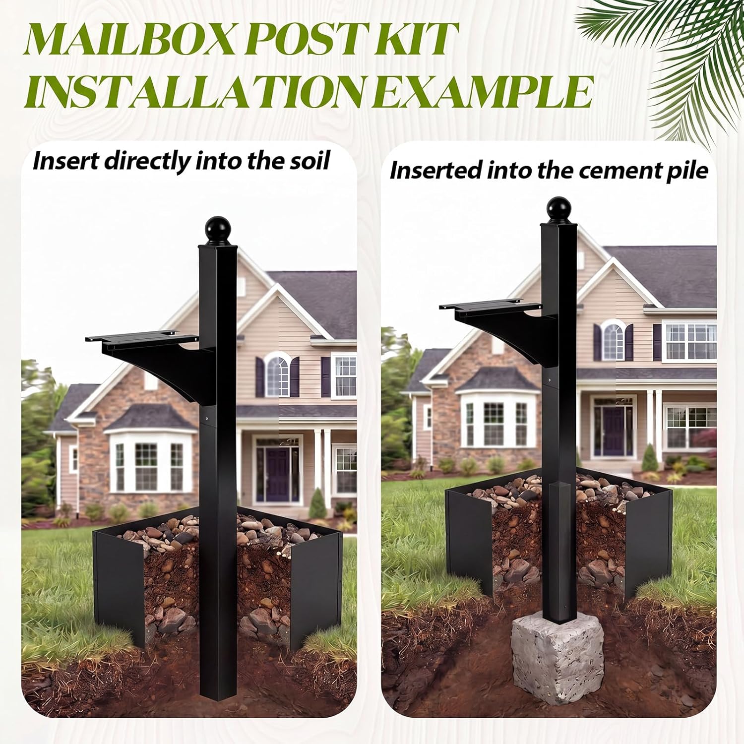 Colingmill 1 Set Iron Mailbox Posts with Planter Box for Outside 56 Inch / 4.6 ft Tall Decorative Mount with Flower Box Heavy Duty Architectural Post(Black)