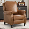 CANMOV Push Back Recliner Chair, Genuine Leather Pushback Reclining Chair with Padded Seat, Wingback Recliner with Rivet Decoration Single Sofa Recliner for Living Room Apartment, Brown