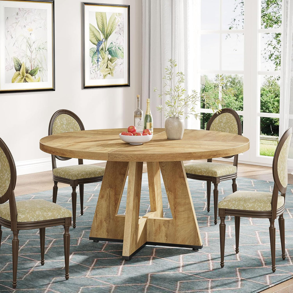 Tribesigns Farmhouse Dining Table, 47 Inch Round Dinner Table for 4, Rustic Round Dining Room Table for Home Dining Room Living Room (Natural)