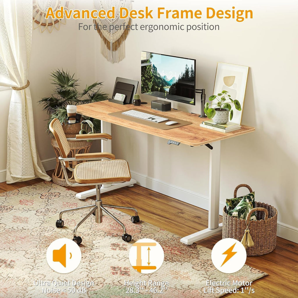 FEZIBO Height Adjustable Electric Standing Desk, 44 x 24 Inches Stand up Table, Sit Stand Home Office Desk with Splice Board, Light Rustic Brown