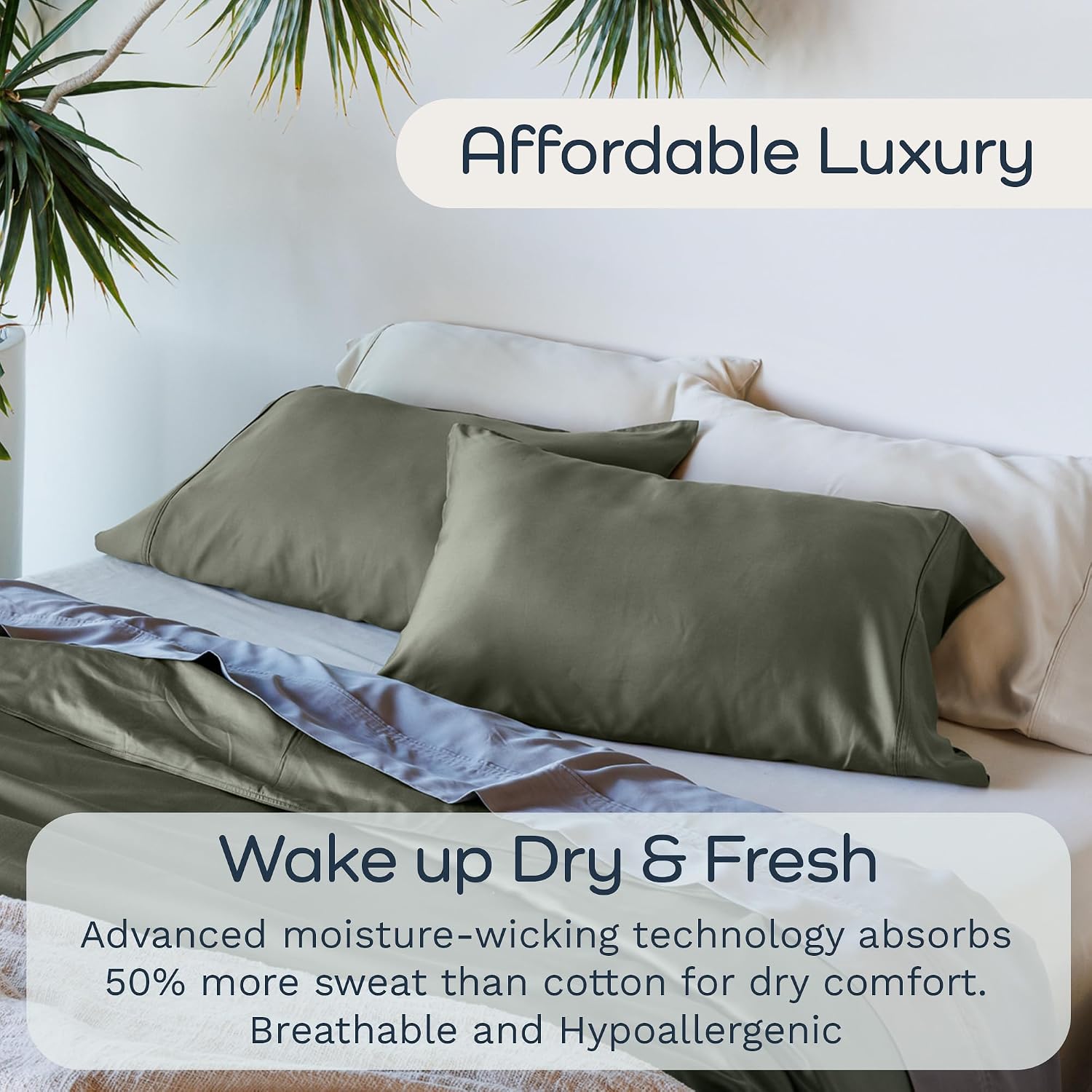 Olive + Crate Tencel Lyocell Eucalyptus Full Sheet Set - Cooling Tencel Sheets for Hot Sleepers with 16 Inch Deep Pocket Fit - Double Bed Sheets - Moss 4-Piece Set
