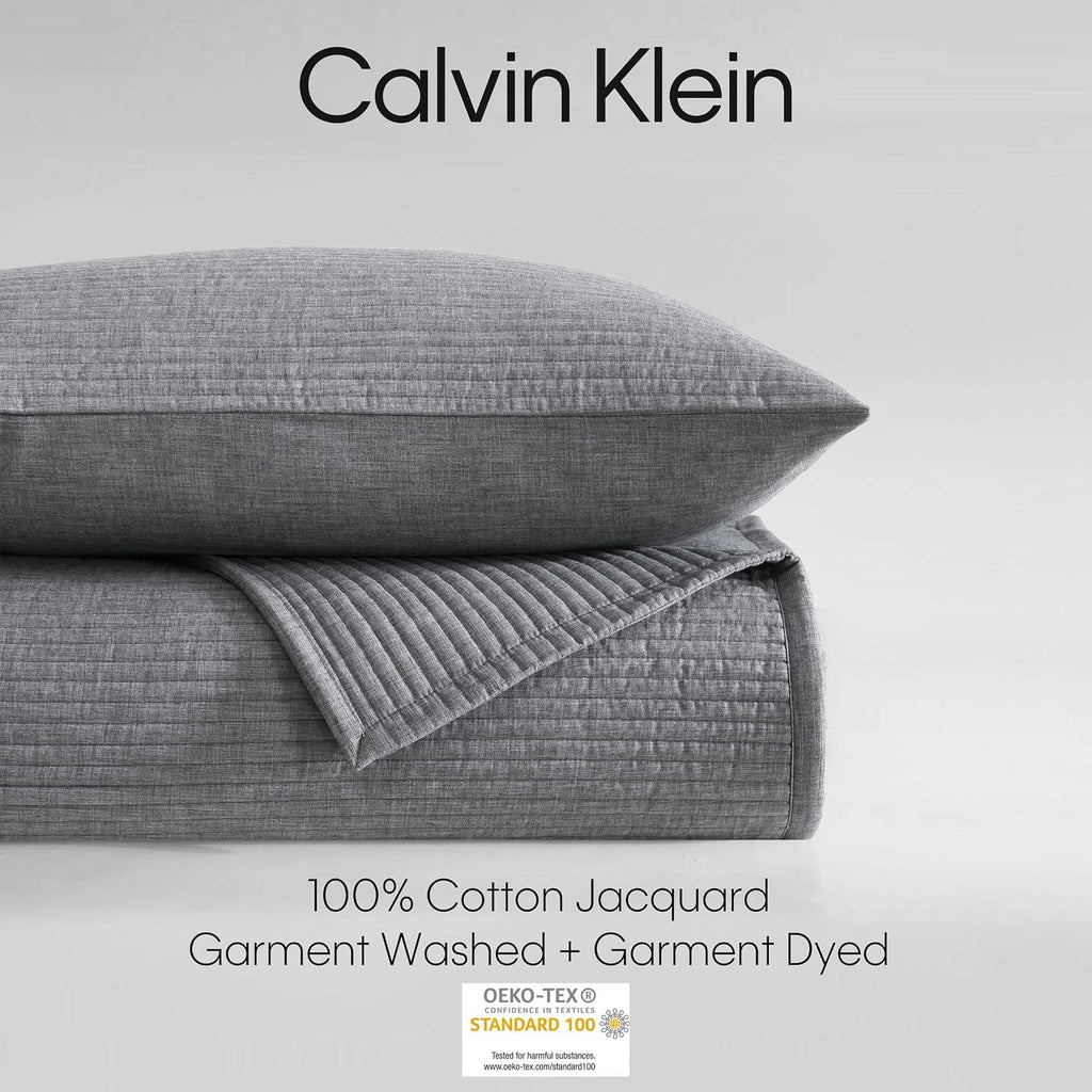 Calvin Klein - Queen Quilt Set, Luxuriously Soft Channel Stitch Bedding with Matching Shams, Cozy Home Decor (Mini Channel Stitch Solid Grey, Queen)