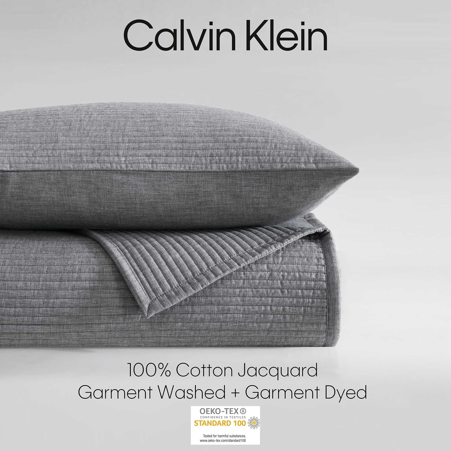 Calvin Klein - King Quilt Set, Luxuriously Soft Channel Stitch Bedding with Matching Shams (Mini Channel Stitch Solid Grey, King)