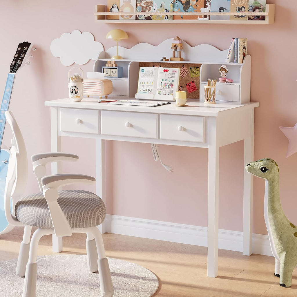 FUNKOCO Home Office Furniture Writing Desk, 36 Inch Computer Work Station with Detachable Hutch for Small Place, 5 Drawers(White)