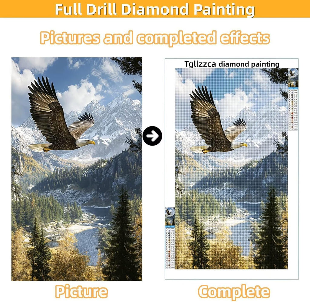 Diamond Art Kits for Adults Eagle Diamond Painting Kits, 5D DIY Square Animal Full Drill Dimond Art Paintings Rhinestones Crafts for Adults for Gift Home Wall Decor, Large Size 36 x 72 Inch, Model816