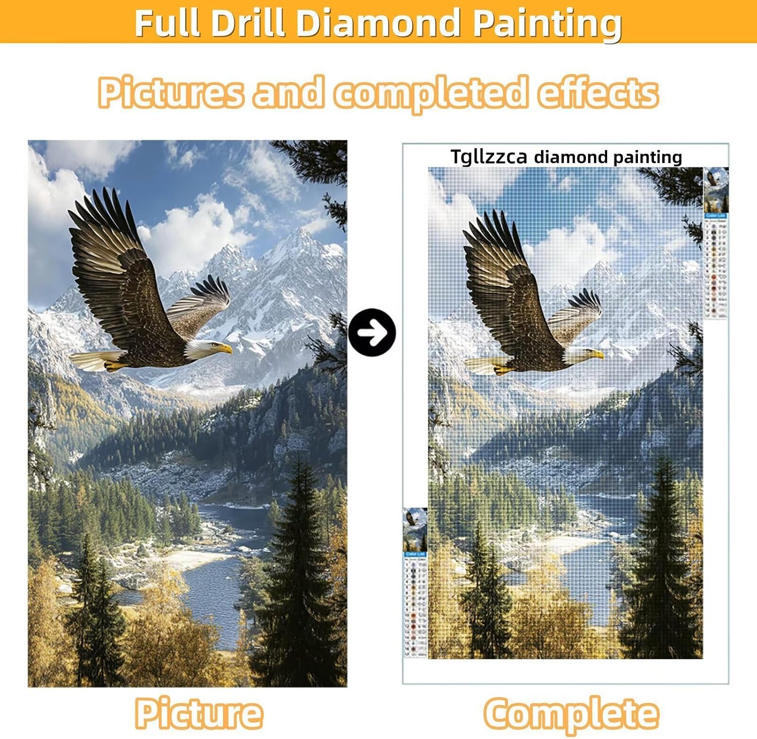 Diamond Art Kits for Adults Eagle Diamond Painting Kits, 5D DIY Square Animal Full Drill Dimond Art Paintings Rhinestones Crafts for Adults for Gift Home Wall Decor, Large Size 40 x 80 Inch, Model816