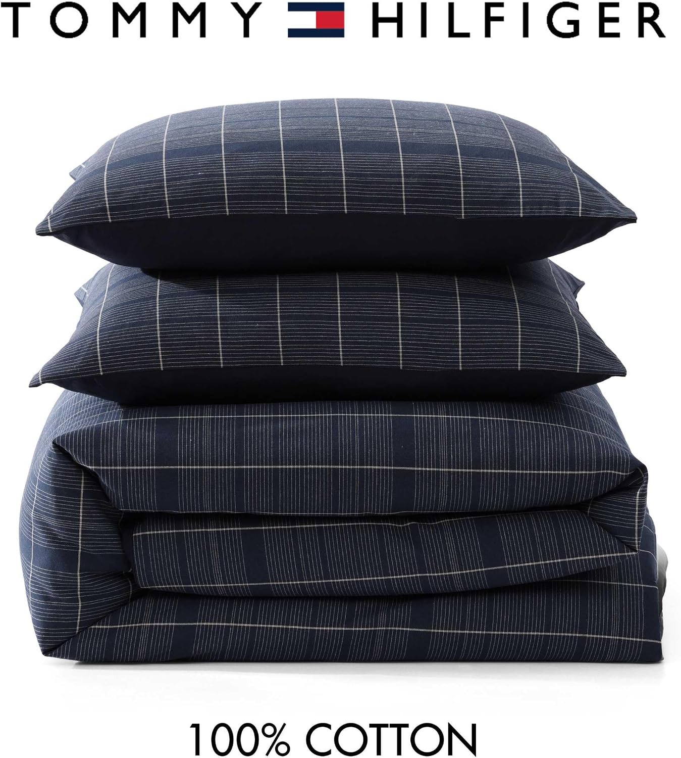 Tommy Hilfiger - Queen Duvet Cover Set, Textured Yarn-Dyed Bedding with a Lightweight Feel for Year Round Comfort, 3 Piece Bed Set with Matching Button Closure Pillowcases (Cold Spring Blue)