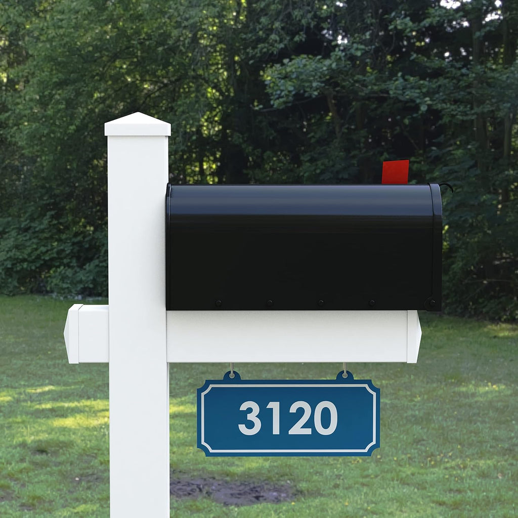 4Ever Products The Rockport Vinyl Mailbox Post System - Includes Black Steel Mailbox and Custom Street Address (Blue)