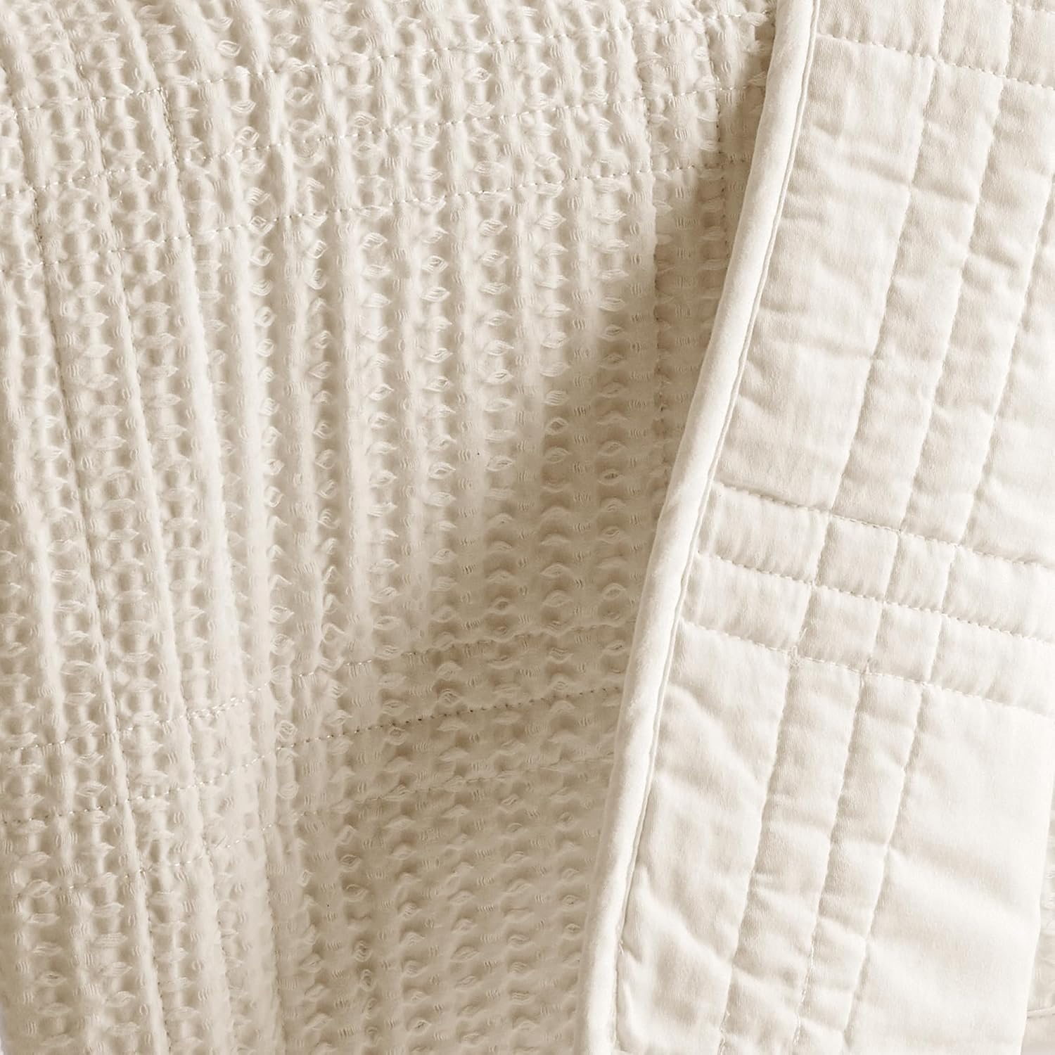 Levtex Home Cloud Waffle Twin XL/Twin Quilt Set (68x86in) with 1 Pillow Sham (26x20in) - Box Quilted Waffle Texture - Undyed Cream - Cotton Twin Size Quilt Bedding Set - Lightweight Soft Pre-Washed