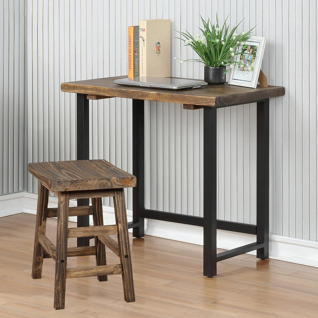Pomona 32-Inch Compact Writing Desk with Solid Wood Top and Metal Frame – Rustic Industrial Style Small Home Office Desk with Durable Lacquer Finish and Floor Levelers by Alaterre Furniture (Natural)