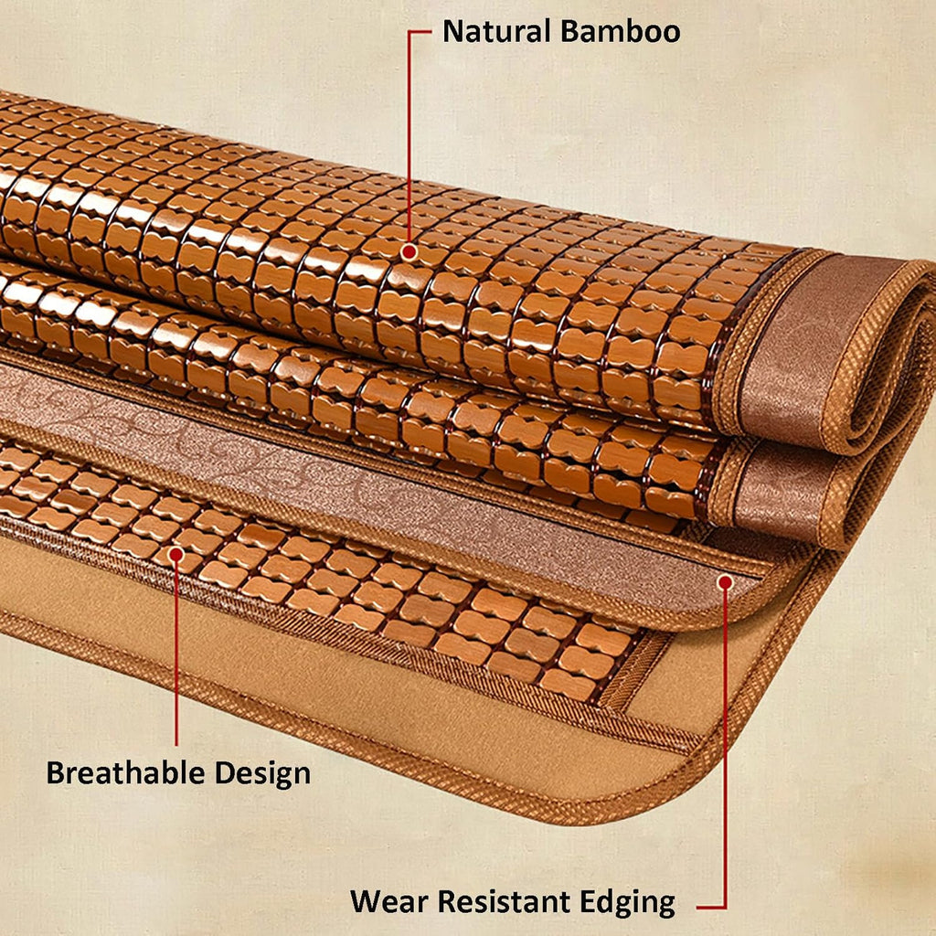 Summer Bamboo Sleeping Mat, Breathable Mattress Topper Pad Single/Twin/Full/Queen/King Size, Folding Sleeping Mattress Quick Cooling Bed for Home School