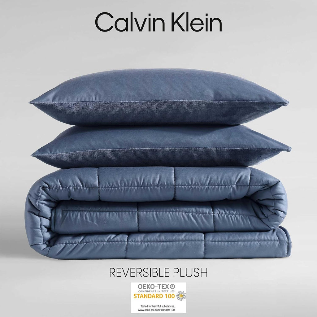 Calvin Klein - Queen Bonus Comforter Set, Reversible Bedding with Matching Bed Sheets, Pillowcases & Shams, Oeko-Tex Certified (Blue)