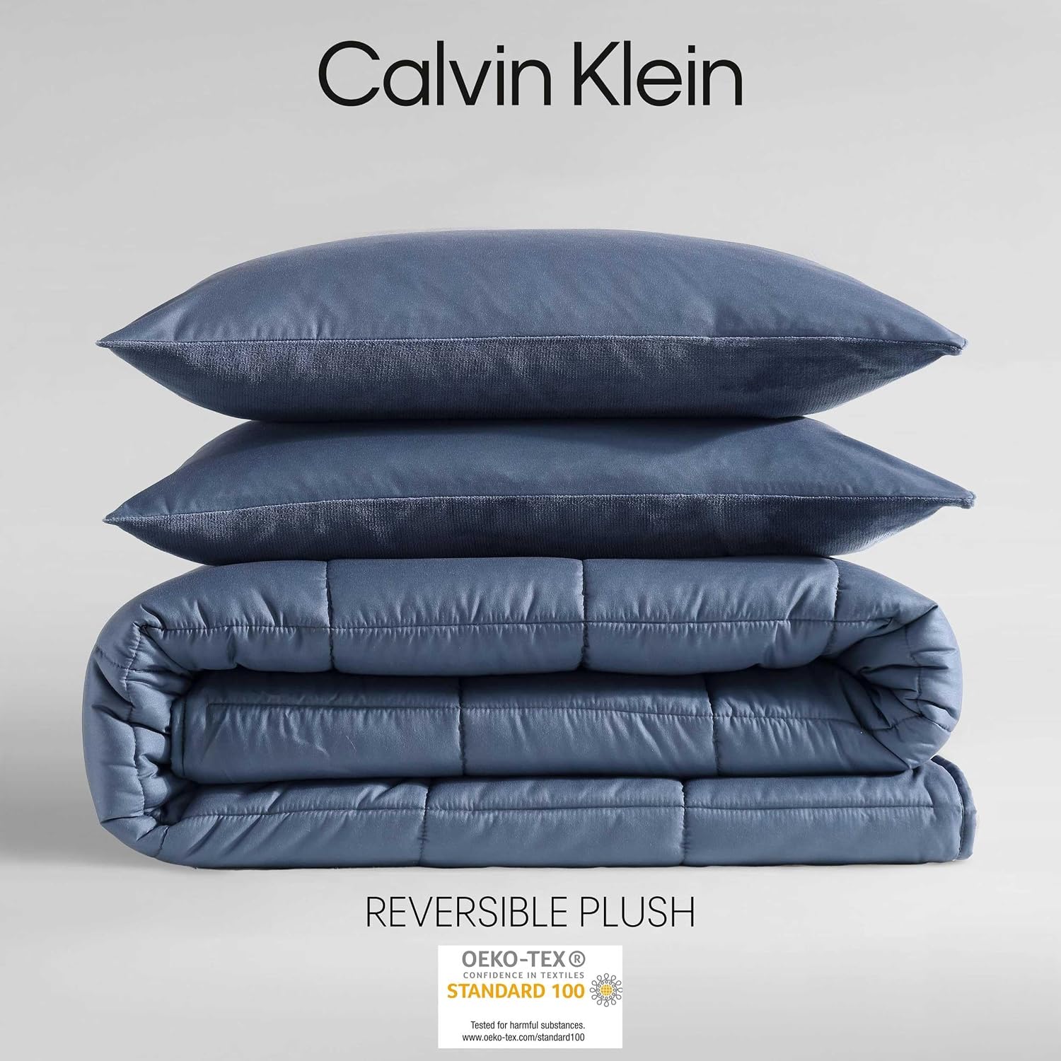 Calvin Klein - Queen Bonus Comforter Set, Reversible Bedding with Matching Bed Sheets, Pillowcases & Shams, Oeko-Tex Certified (Blue)