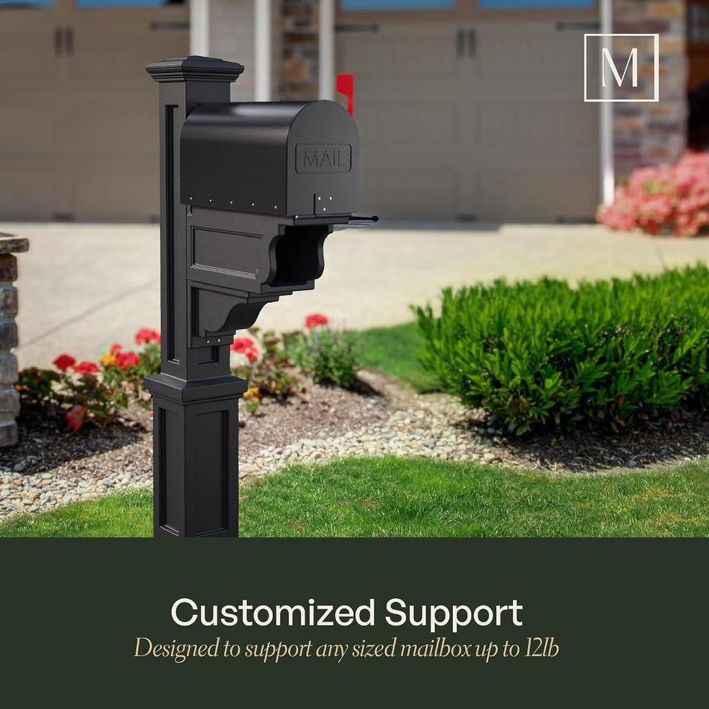 Mayne Dover Single Arm Mail Post - Black - 25.5in x 8in x 56.5in - Standard Post, Arm & Hardware Kit Included (5810-B)