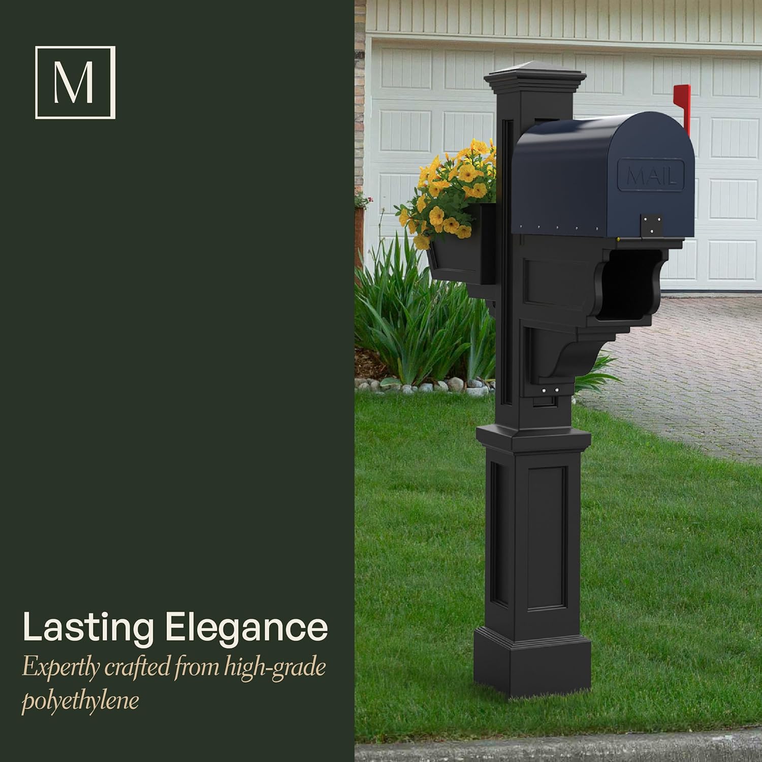 Mayne Signature Plus Mailbox Post with Newspaper Slot and Planter – Weather-Resistant, Durable Classic Design – Easy-to-Install Outdoor Mailbox Post