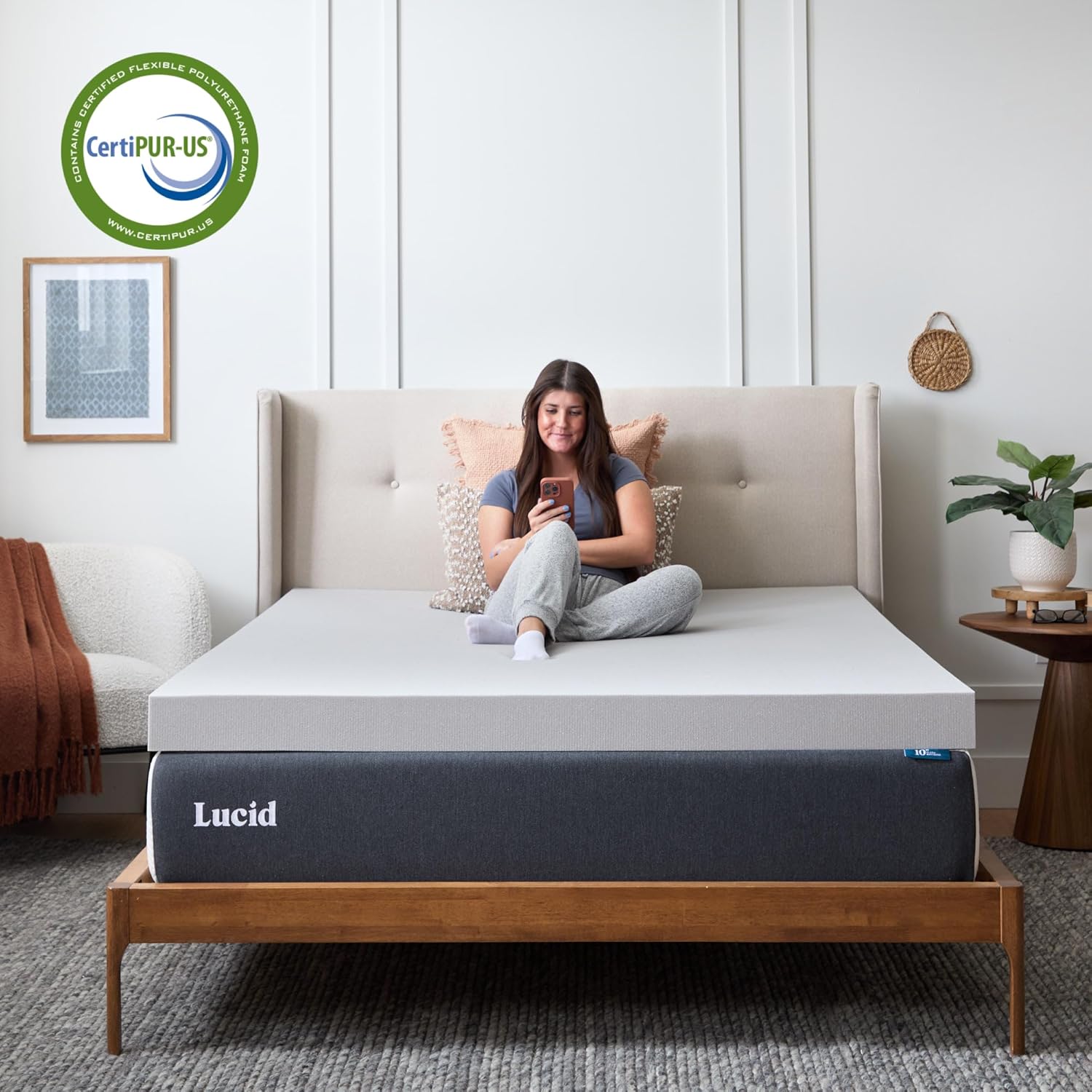 Lucid 4 Inch Bamboo Charcoal Infused Memory Foam Mattress Topper - Full Size – Moisture and Odor Control - Ventilated - Ultra Plush Feel, Pressure-Relief Bed Topper – CertiPur Certified