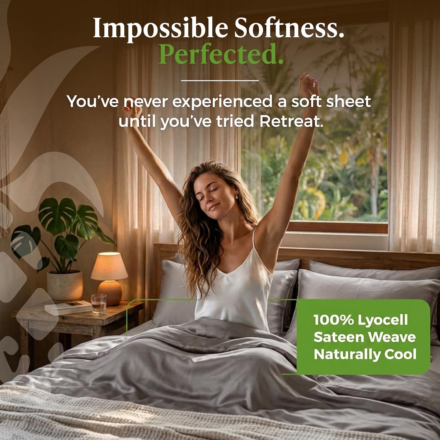 Cariloha Retreat 4-Piece Sateen Sheet Set | Coastal Gray | Queen | Lyocell Material | Breathable, Corner Straps, Extra Soft & Cooling