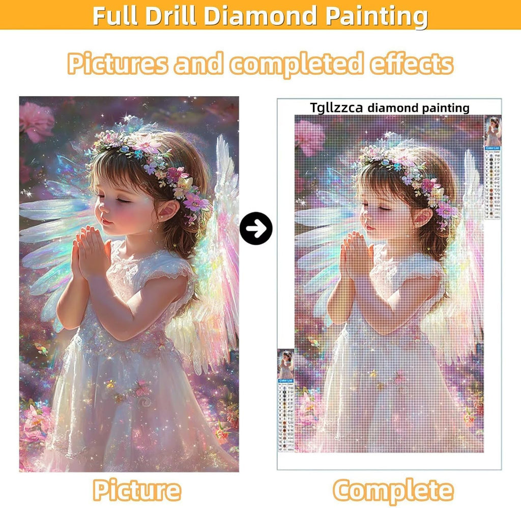 Diamond Art Kits for Adults Angel Diamond Painting Kits, 5D Round Girl Full Drill Dimond Art Paintings Crystal Rhinestones Crafts for Adults for Gift Home Wall Decor, Large Size 36 x 72 Inch, Model687