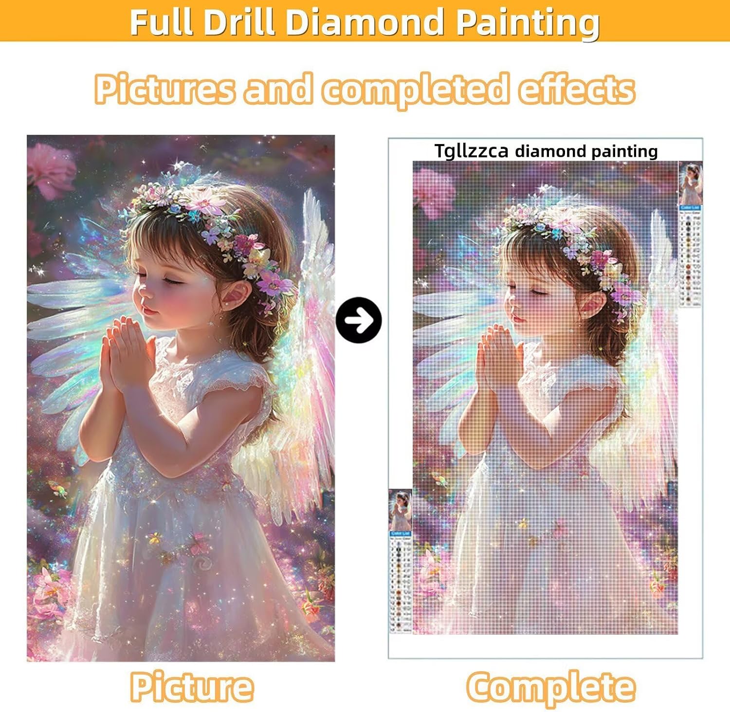 Diamond Art Kits for Adults Angel Diamond Painting Kits, 5D Round Girl Full Drill Dimond Art Paintings Crystal Rhinestones Crafts for Adults for Gift Home Wall Decor, Large Size 36 x 72 Inch, Model687