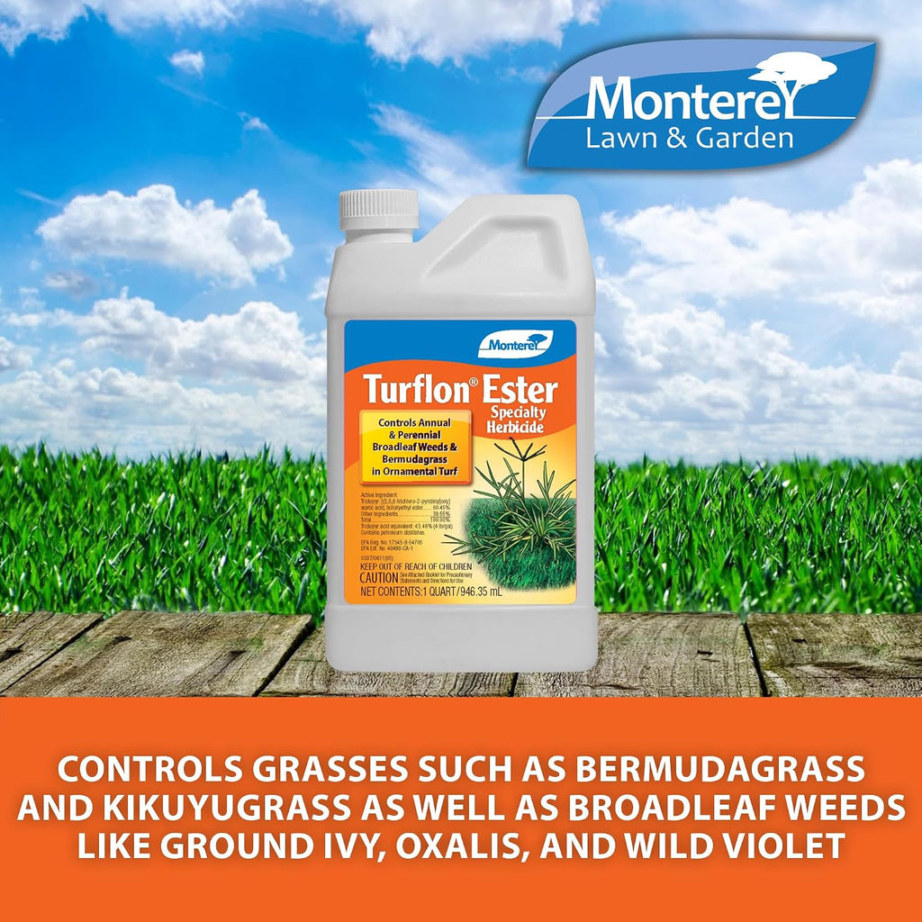 Monterey Turflon Ester Bundled with Measuring Spoon - Specialty Herbicide - Controls Annual & Perennial Broadleaf Weeds - 1 Quart