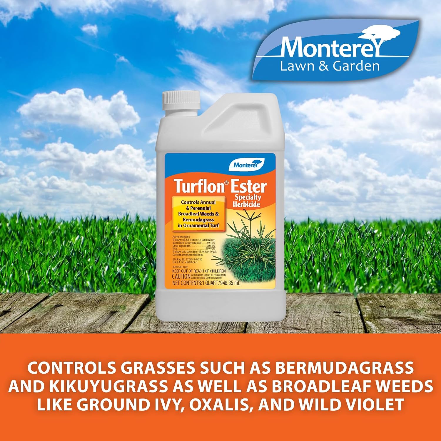 Monterey Turflon Ester Bundled with Measuring Spoon - Specialty Herbicide - Controls Annual & Perennial Broadleaf Weeds - 1 Quart