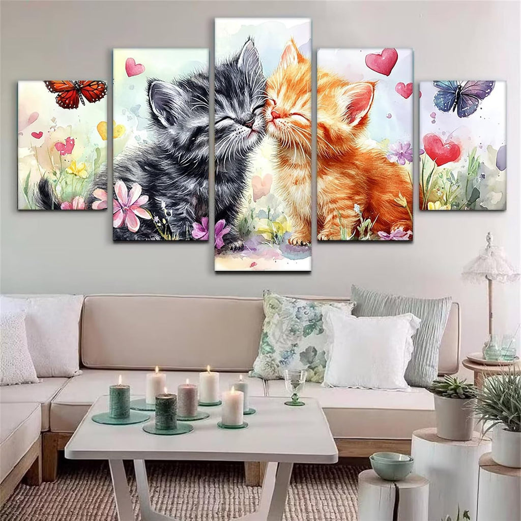 Butterfly Diamond Art 5 Piece Diamond Painting Cat 5D DIY Full Square Drill Dimond Art Paintings Rhinestones Crafts for Adults Gem Painting for Home Decor, Large Artwork for Wall 44 x 90 Inch,Model324