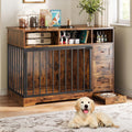 GarveeLife 48'' Dog Crate Furniture, Farmhouse Heavy Duty Dog Kennel with Bowl & Storage Drawers, Medium Dog Cage End Table for Small Medium Dogs, Retro Brown