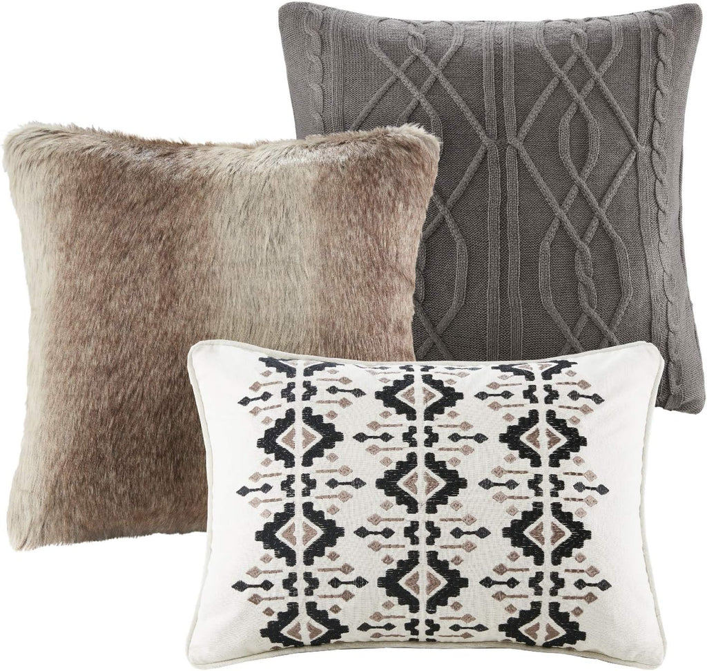 Madison Park Signature Cozy Comforter Set - All Season Bedding Combo Filled Insert and Removable Duvet Cover, Shams, Decorative Pillows, Plaid Brown/Black Queen (92 in x 96 in) 9 Piece