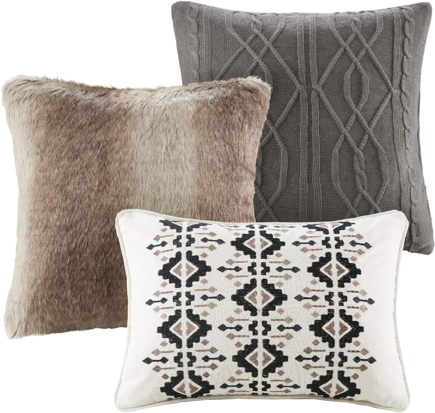Madison Park Signature Cozy Comforter Set - All Season Bedding Combo Filled Insert and Removable Duvet Cover, Shams, Decorative Pillows, Plaid Brown/Black Queen (92 in x 96 in) 9 Piece