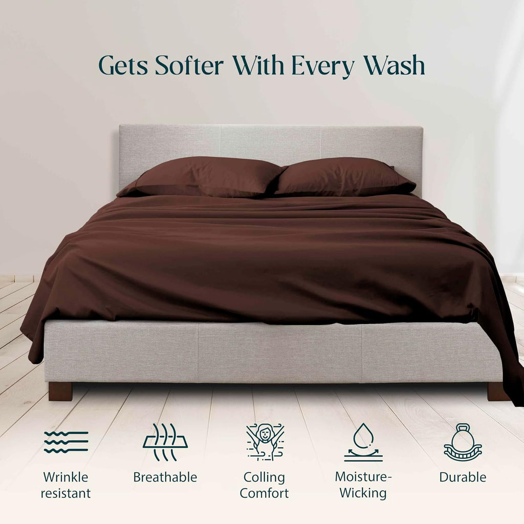 1000 Series- Extra Long Staple 100% Egyptian Cotton Sheet Set,Sateen Weave, Hotel Quality Soft Luxury Bedding, Queen Size 4 Piece Sheet Set Fit 15' Inch to 18' Deep Chocolate Solid.