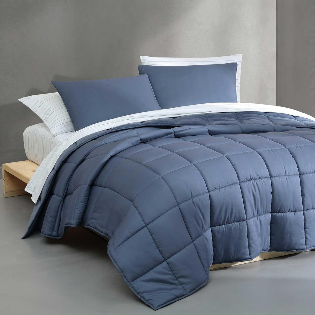Calvin Klein - Queen Bonus Comforter Set, Reversible Bedding with Matching Bed Sheets, Pillowcases & Shams, Oeko-Tex Certified (Blue)